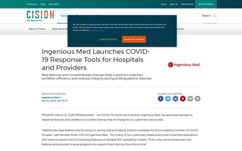 Ingenious Med Launches COVID-19 Response Tools for ...