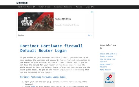 Fortinet FortiGate firewall - Default login IP, default username ...