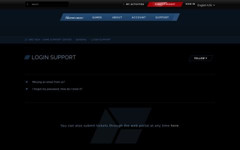 Login Support – Grey Box - Game Support Center