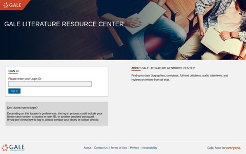 Literature Resource Center - Gale - Product Login