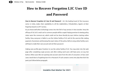 How to Recover Forgotten LIC User ID and Password