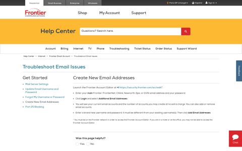 Create New Email Addresses | Frontier.com