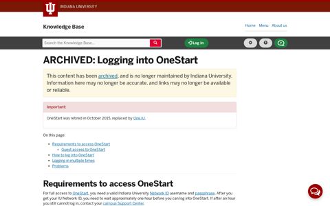 ARCHIVED: Logging into OneStart - IU Knowledge Base