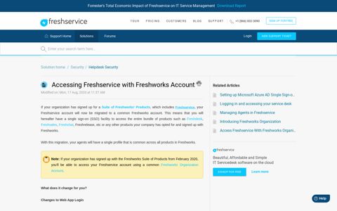 Accessing Freshservice with Freshworks Account : Freshservice