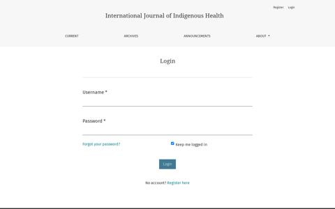 Login | International Journal of Indigenous Health - University ...