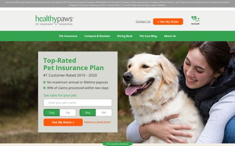 Healthy Paws: Pet Insurance for Dogs & Cats - Rated Best ...