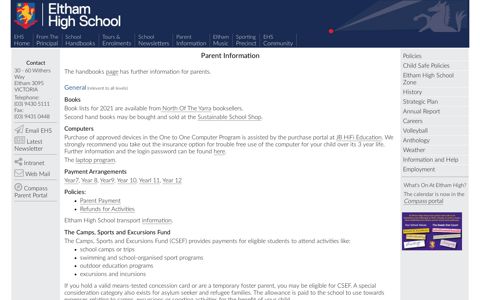 EHS Parent Information - Eltham High School