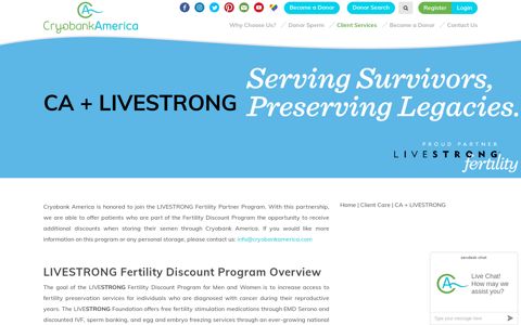 CA + LIVESTRONG Fertility Discount Program | Cryobank ...