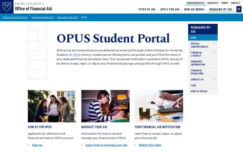 OPUS Student Portal - Financial Aid at Emory - Emory University