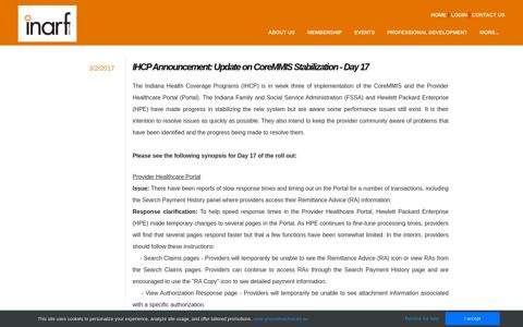 IHCP Announcement: Update on CoreMMIS ... - INARF