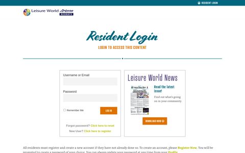 Leisure World Arizona Residents: Login