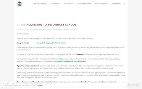Admission to Secondary School - Riverside Primary Academy