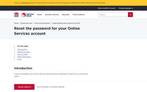 Reset the password for your Online Services account | Service ...