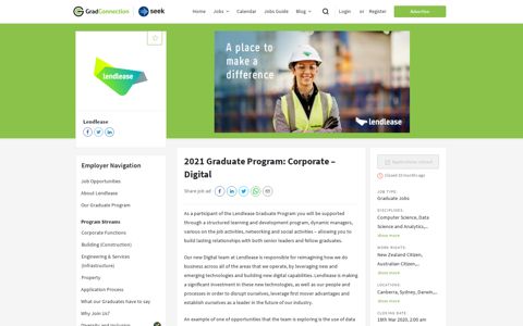 Lendlease - 2021 Graduate Program: Corporate – Digital