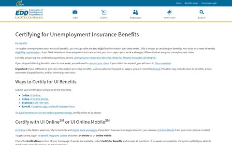 Certifying for Unemployment Insurance Benefits | California EDD