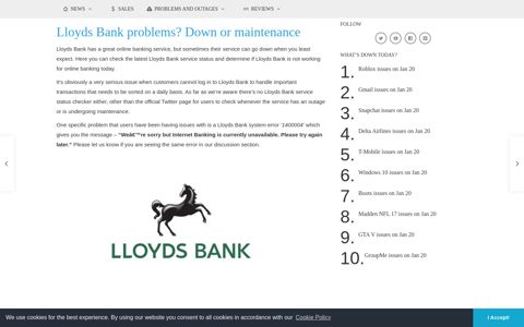 Lloyds Bank problems? Down or maintenance, Dec 2020