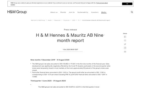 H & M Hennes & Mauritz AB Nine-month report - H&M Group