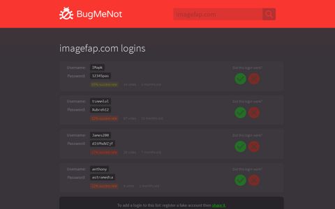 imagefap.com passwords - BugMeNot