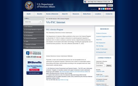FSC e-Invoice Program - VA-FSC Internet - Veterans Affairs