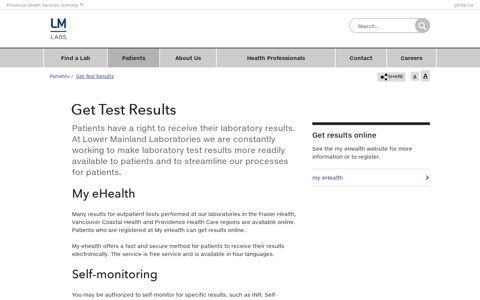 Get Test Results - LM Labs - Provincial Health Services Authority