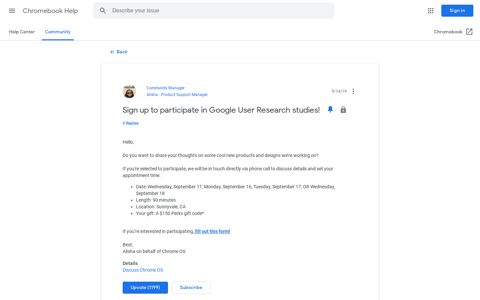 Sign up to participate in Google User Research studies ...