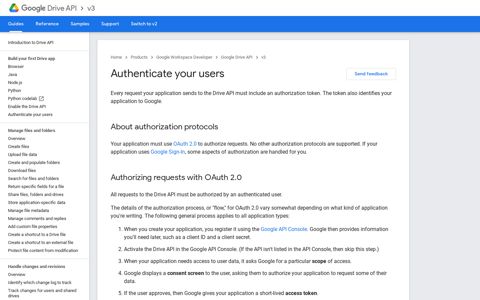Authenticate your users | Google Drive API | Google Developers