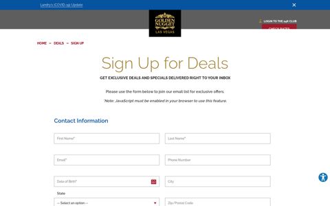 Sign Up for Offers | Golden Nugget Las Vegas