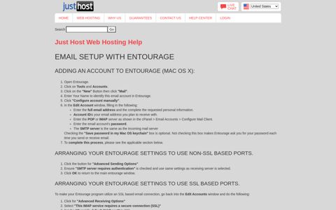 Email Setup with Entourage - Just Host cPanel