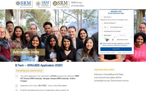 B.Tech Application Form-2020 | SRM Group Of Institutions