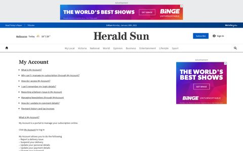 My Account | Help and FAQs | Herald Sun