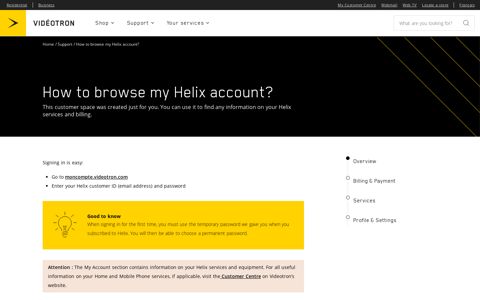 Navigate my Helix Account - Videotron