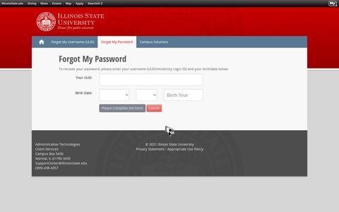 Forgot My Password - Redbird Account :: Illinois State University