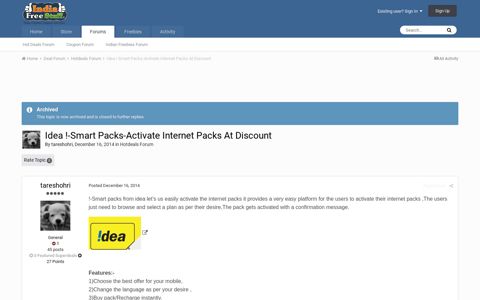 Idea !-Smart Packs-Activate Internet Packs At Discount ...