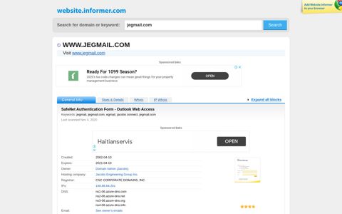 jegmail.com at WI. SafeNet Authentication Form - Outlook Web ...