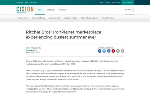 Ritchie Bros.' IronPlanet marketplace experiencing busiest ...