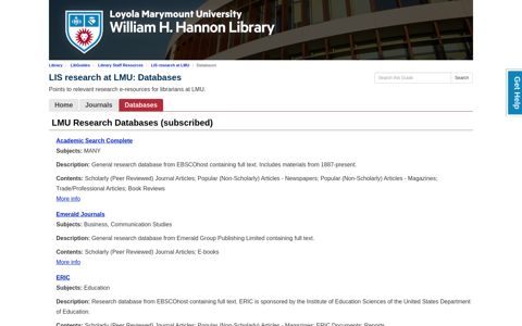 Databases - LIS research at LMU - LibGuides at Loyola ...