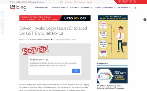 Solved: Invalid Login Issues Displayed On GST Eway Bill Portal
