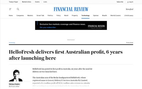 HelloFresh delivers first Australian profit, 6 years after ...