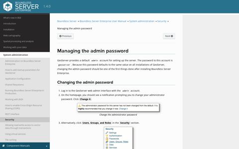 Managing the admin password — Boundless Server ...
