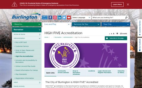 HIGH FIVE Accreditation - City of Burlington
