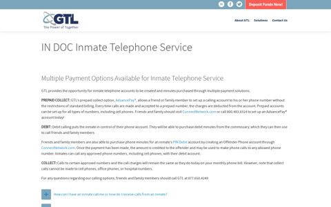 IN DOC Inmate Telephone Service | GTL