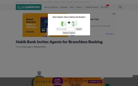 Habib Bank Invites Agents for Branchless Banking
