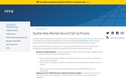 Equifax New Member Account Set Up Process | FINRA.org