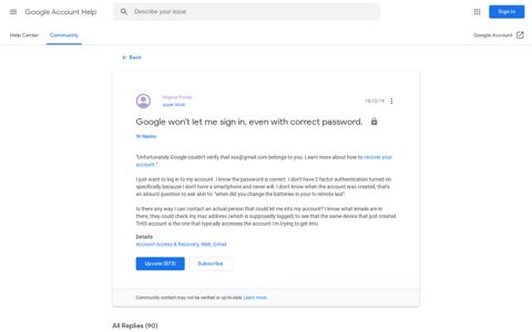 Google won't let me sign in, even with correct password ...