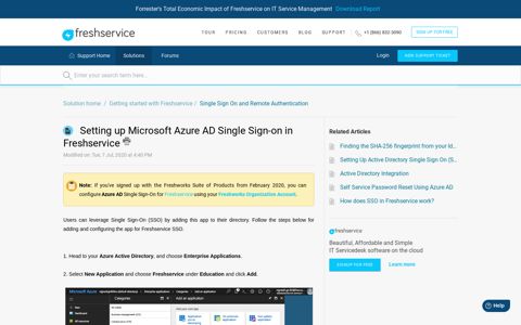 Setting up Microsoft Azure AD Single Sign-on in Freshservice ...