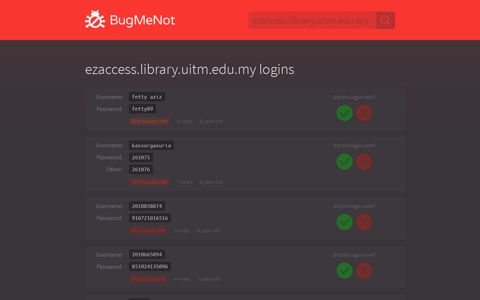 ezaccess.library.uitm.edu.my passwords - BugMeNot