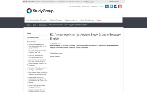 EC Announces Intent to Acquire Study Group's Embassy English