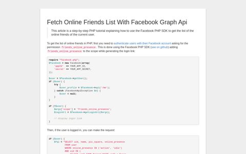 Fetch Online Friends List With Facebook Graph Api