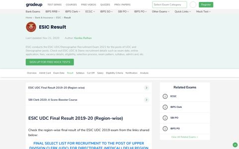 ESIC UDC Final Result 2019-20 - Gradeup