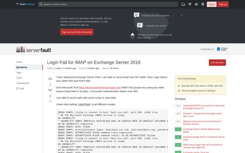 Login Fail for IMAP on Exchange Server 2016 - Server Fault